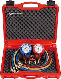 Четырехпозиционный аналоговый манометрический коллектор и напорные шланги для хладагентов R410A, R32 Rothenberger Standard I 5/16 SAE Четырехпозиционный аналоговый манометрический коллектор и напорные шланги для хладагентов R410A, R32 Rothenberger Standard I 5/16 SAE